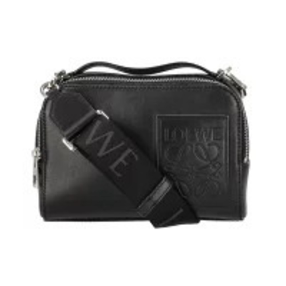 Loewe mini camera bag black satin calfskin engraved Anagram